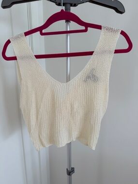 Forever 21 Cream Open-Knit Crop Tank